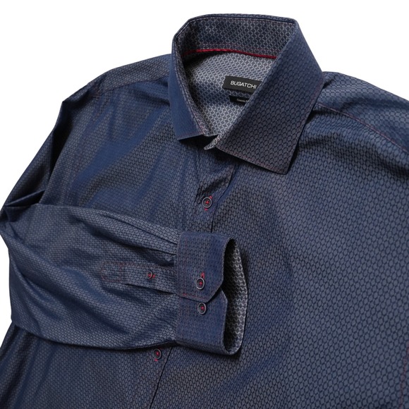Bugatchi Other - Bugatchi Button Up Mens XL Blue Geometric Long Sleeve Classic Fit Shirt